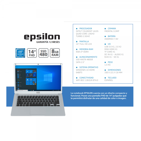 NOTEBOOK NSX - NCF4S4W-2  - EPSILON CELERON 8GB SSD480 W10H - Image 5